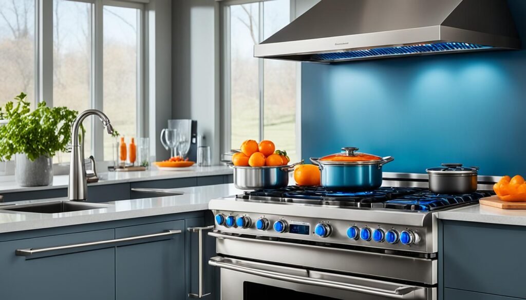 Electric and gas stoves in a modern kitchen