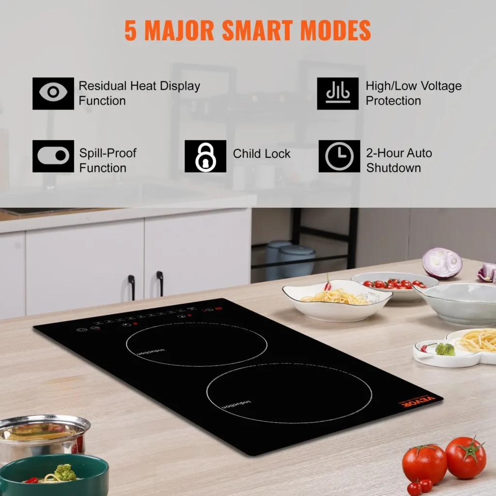 Electric Cooktop, 2 Burners, 12 Ft Induction Stove